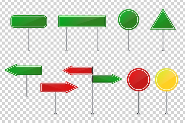Realistische verkeersborden voor decoratie en bekleding op de transparante achtergrond. concept verkeersvoorzichtigheid, verkeer en logistiek.