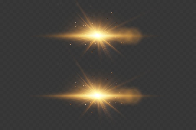 Realistische verlichtingseffecten van lichtflitsen op een doorzichtige achtergrond
