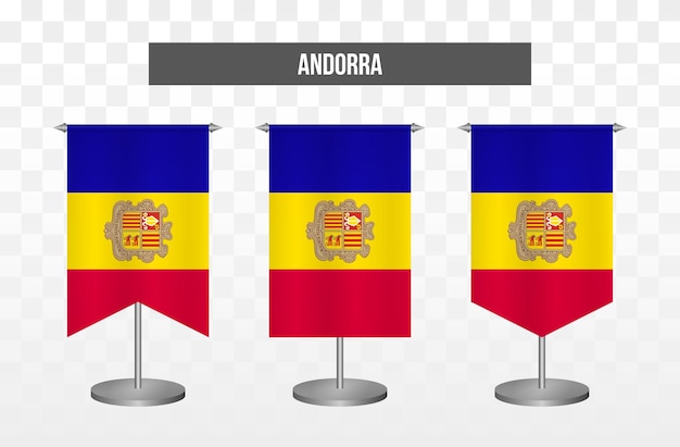 Realistische verticale 3D-vector illustratie Bureau vlaggen van Andorra geïsoleerd