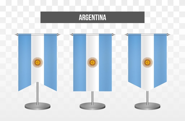 Realistische verticale 3D-vector illustratie bureau vlaggen van argentinië geïsoleerd