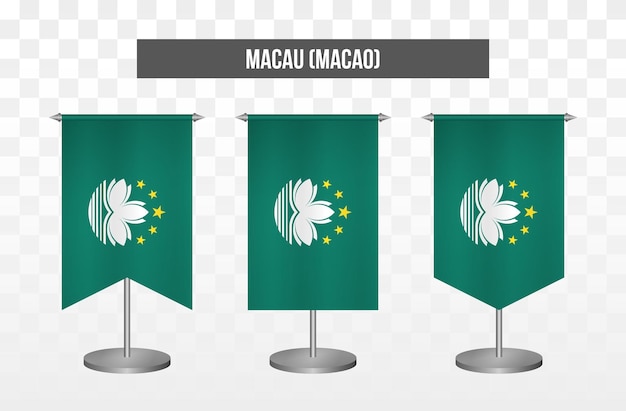 Realistische verticale 3D-vector illustratie bureauvlaggen van macau macao geïsoleerd