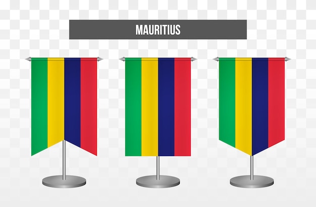 Realistische verticale 3D-vector illustratie bureauvlaggen van mauritius geïsoleerd