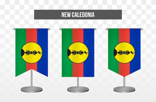 Realistische verticale 3D-vector illustratie bureauvlaggen van Nieuw-Caledonië geïsoleerd