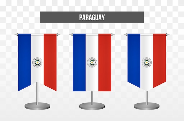 Realistische verticale 3D-vector illustratie Bureauvlaggen van Paraguay geïsoleerd