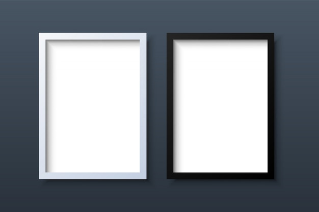 Realistische verticale witte en zwarte lege afbeeldingsframe
