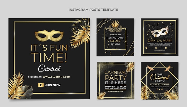 Vector realistische verzameling carnavals-instagram-berichten