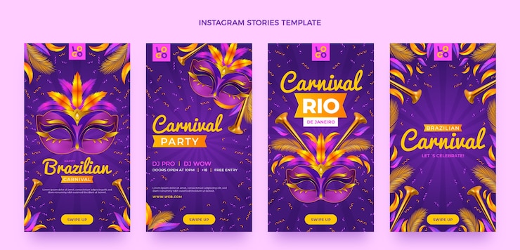 Vector realistische verzameling carnavals-instagramverhalen