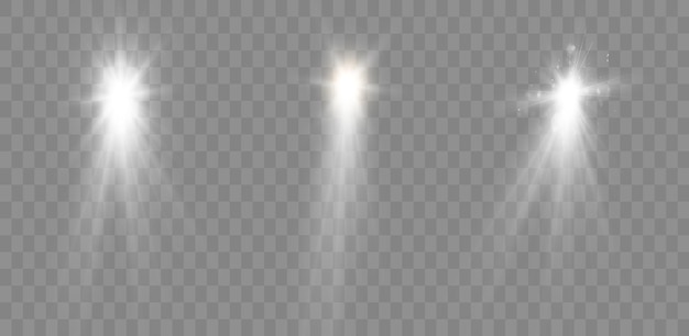 Realistische verzameling heldere lichteffecten fonkelende sterren op transparante achtergrond voor vector