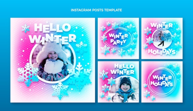 Vector realistische verzameling winter-instagram-berichten