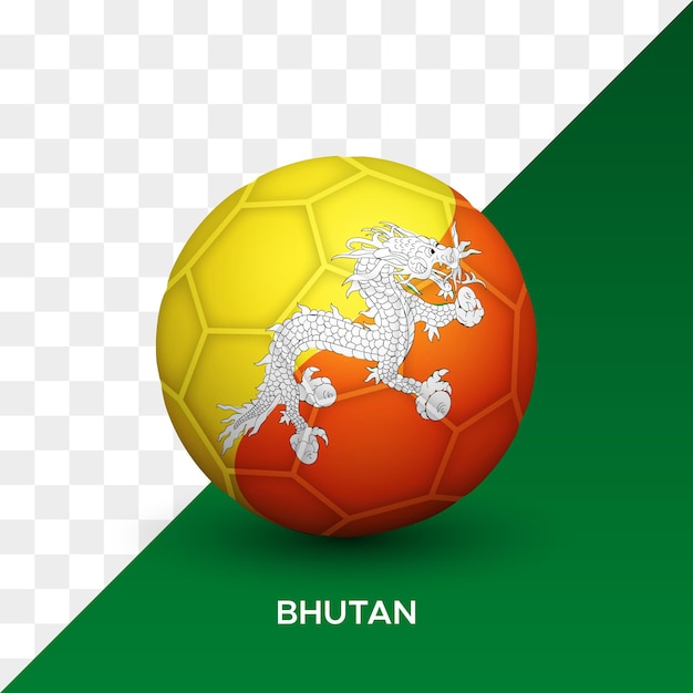 Realistische voetbal voetbal bal mockup met Bhutan vlag 3d vector illustratie geïsoleerd