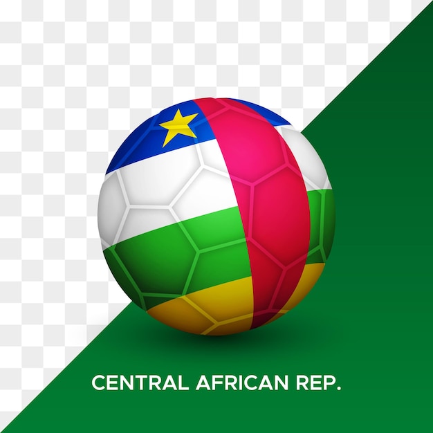 Realistische voetbal voetbal bal mockup met de vlag van de Centraal-Afrikaanse Republiek 3d vectorillustratie