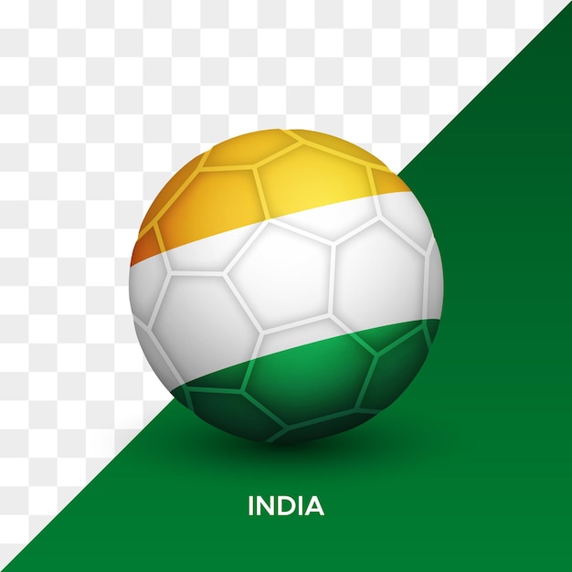 Realistische voetbal voetbal bal mockup met india vlag 3d vector illustratie geïsoleerd