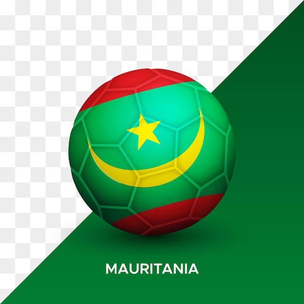 Realistische voetbal voetbal bal mockup met mauritanië vlag 3d vector illustratie geïsoleerd