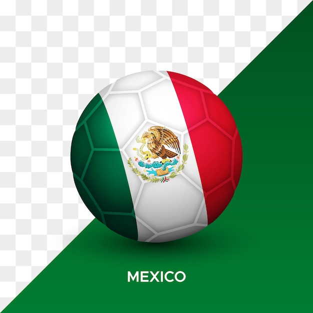 Realistische voetbal voetbal bal mockup met mexico vlag 3d vector illustratie geïsoleerd