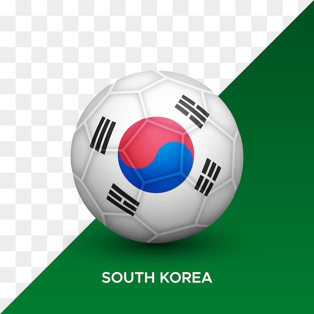 Realistische voetbal voetbal bal mockup met Zuid-korea vlag 3d vector illustratie geïsoleerd