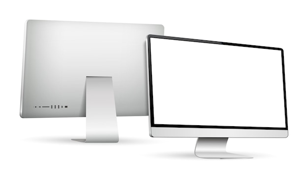 Realistische voorkant en achterkant van het computerscherm
