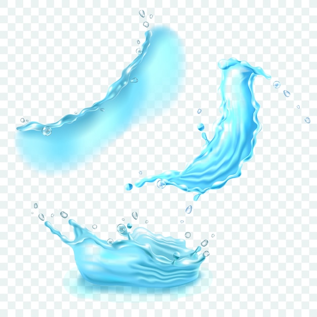 Realistische water spatten collectie op transparante achtergrond.