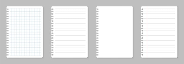 Vector realistische werkmap vellen mockup vellen papier gescheurd uit een notebook blanco gerasterde notebook.