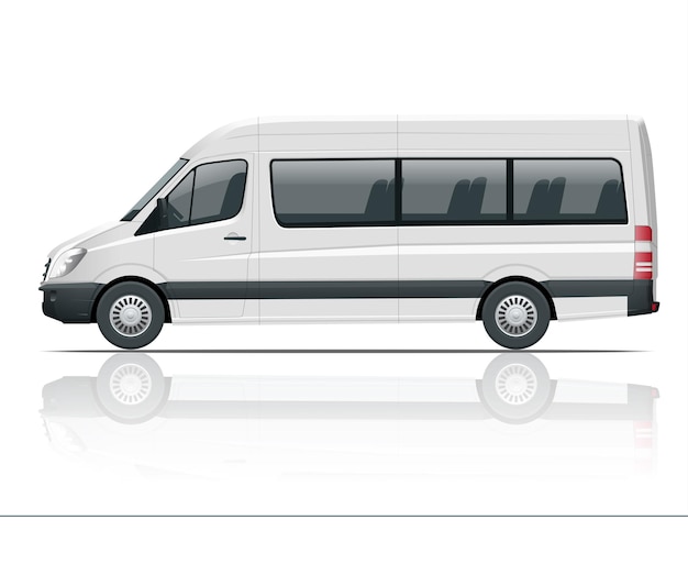 Vector realistische white van-sjabloon geïsoleerde passagiersminibus voor huisstijl en reclame. uitzicht vanaf de zijkant. vector illustratie