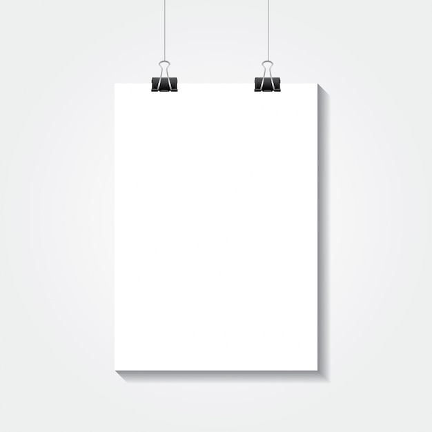 Vector realistische witte blanco a4-papier poster opknoping op een touw met clip