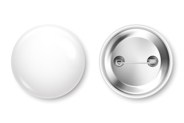 Realistische witte lege badge 3d glanzende ronde knop pin badge mockup vector illustratie
