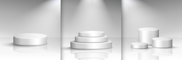 Realistische witte scène met heldere bliksem ronde podiumtrap 3d-rendering vectorpodium