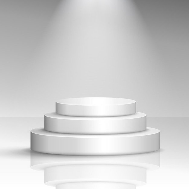 Realistische witte scène met heldere bliksem Ronde podiumtrap 3d vectorcilinderpodium