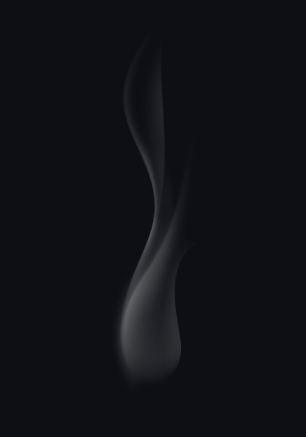 Realistische witte transparante sigaret rook golven geïsoleerd op zwarte achtergrond