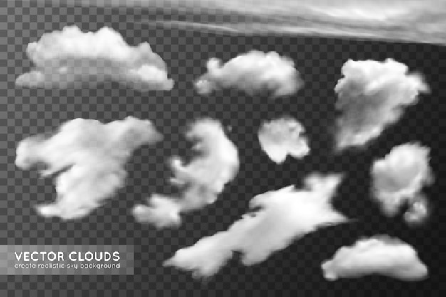 Realistische wolken op transparante achtergrond.