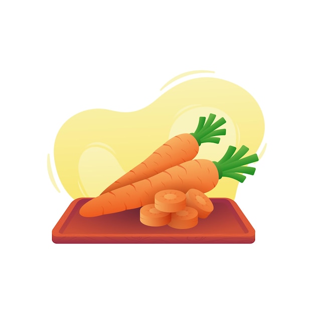 Realistische wortelillustratie, groente, wortel, salade, houten plaat,