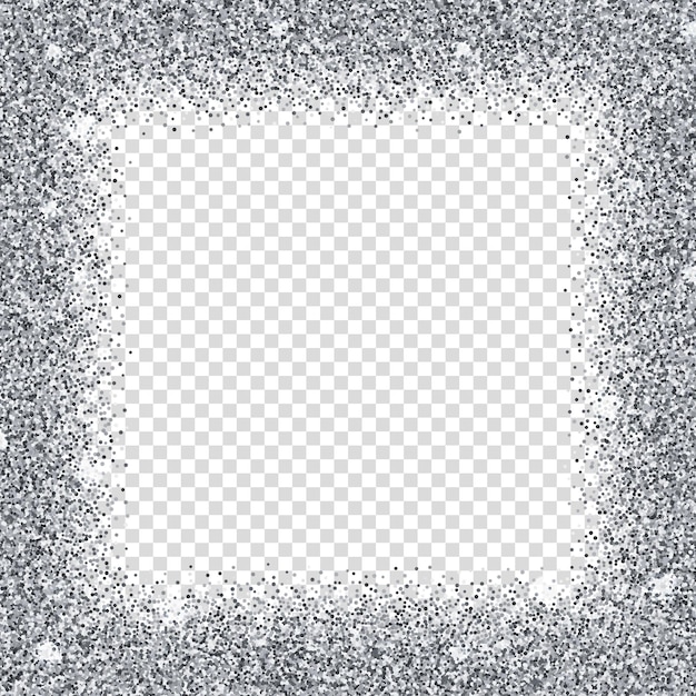 Realistische zilveren confetti vierkante frame geïsoleerd op transparante achtergrond Glanzende feestelijke serpentine heldere lay-out Huwelijksceremonie luxe decoratie Verjaardagviering vector illustratie
