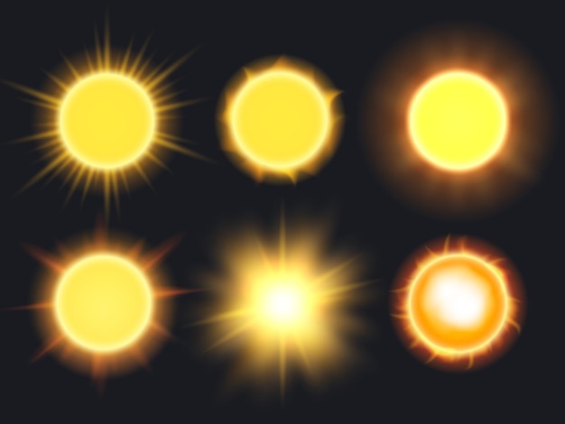 Realistische zon Glanzende verlichte tropische cirkel licht teken fatsoenlijke vector realistische zonneschijn Illustratie van glanzende zonnestraal en lichte zomer