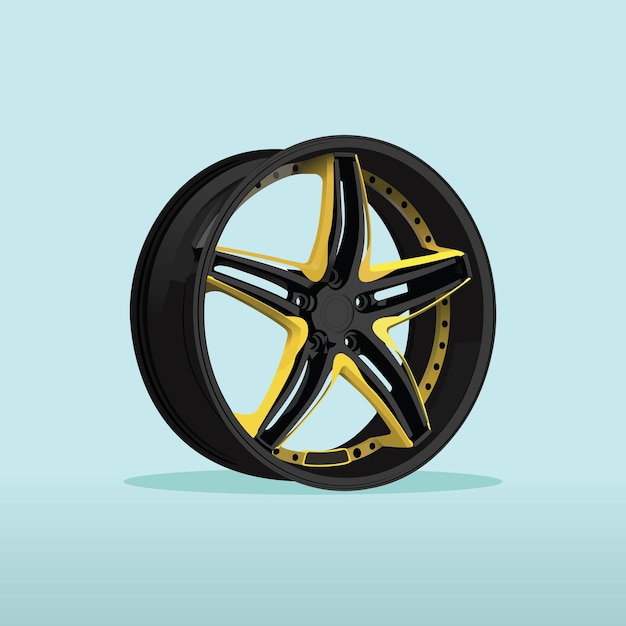 Realistische zwarte grijze en gele rand. Aangepaste sportwagen velg. 3D-vectorillustratie.