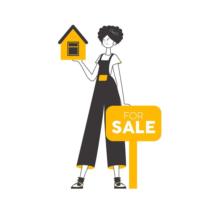 Vector realtor woman minimalistic linear style isolated vector illustration
