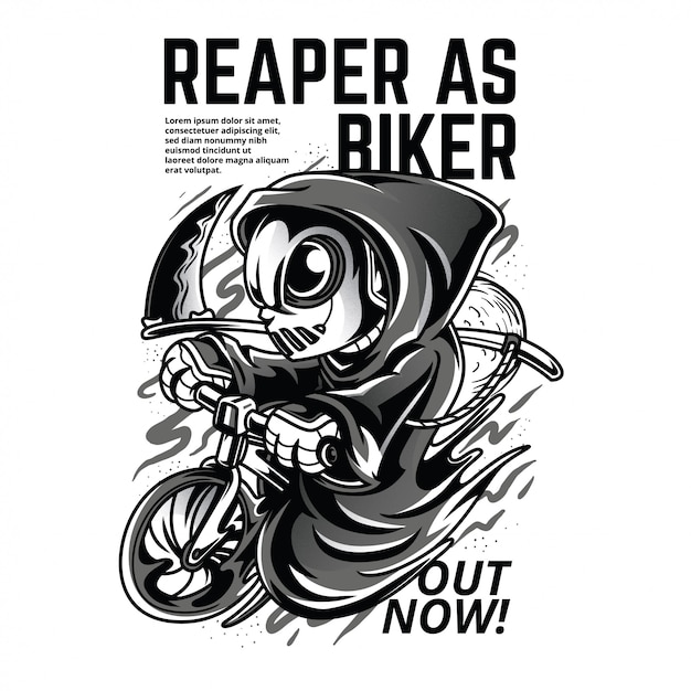 Reaper als biker zwart en wit illustratie