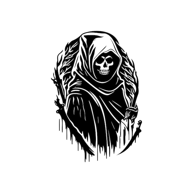 Reaper Icon hand draw black colour halloween logo vector element and symbol perfect