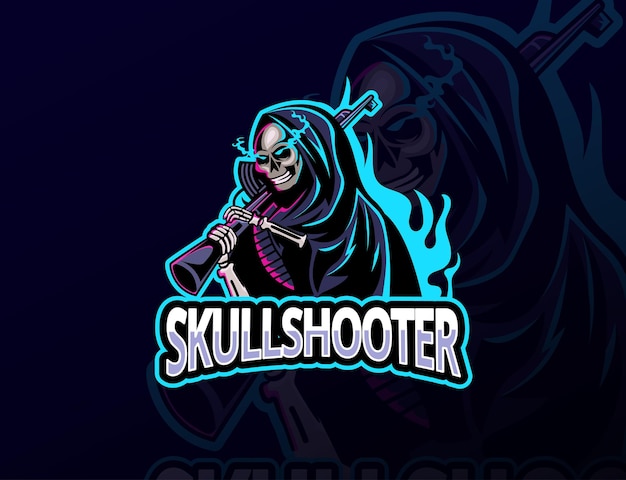 Reaper mascotte esport gaming logo concept voor streamers, schedel, shooter