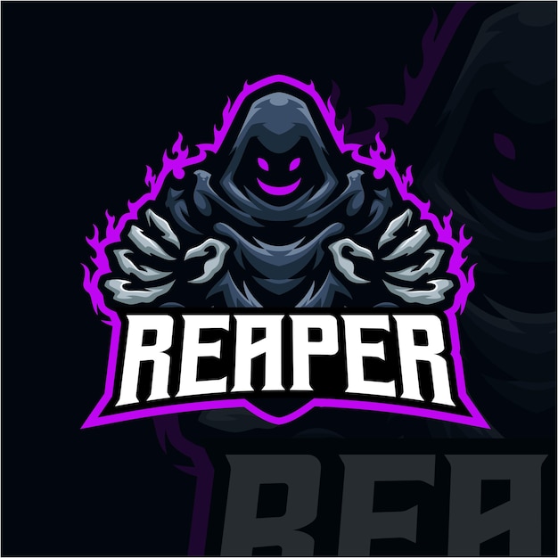 Reaper masscot logo esport illustrazione vettore premium