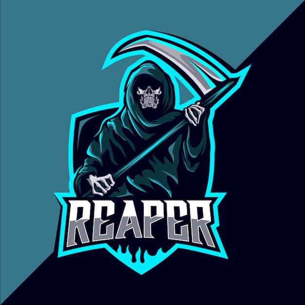 Reaper schedel mascotte esport logo-ontwerp