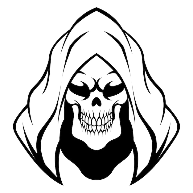 Vettore reaper skull head modello di mascotte vettoriale con logo in bianco e nero