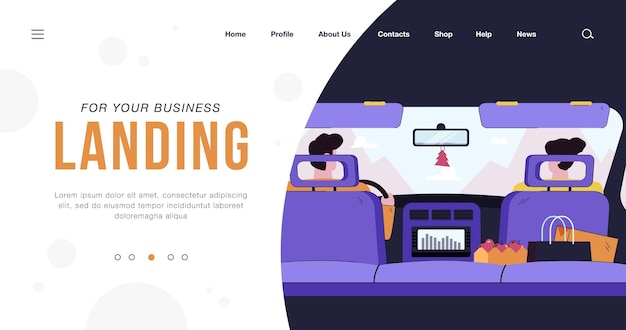 Rear view from backseat of driver and passenger in car isolated flat landing page