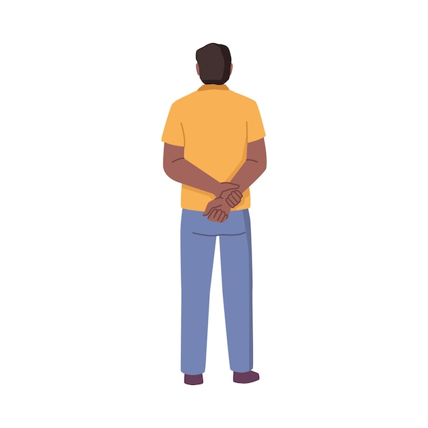Vector rear view of young standing man in casual cloth