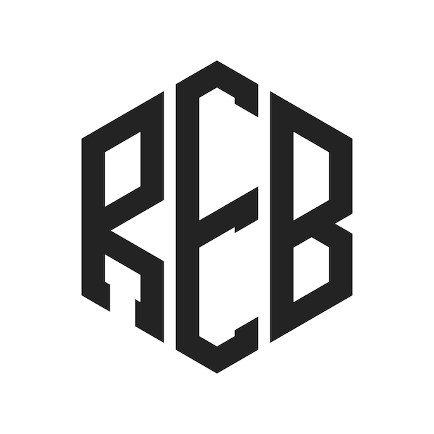 REB ロゴ デザイン イニシャルレター REB モノグラム ロゴ ヘクサゴン形