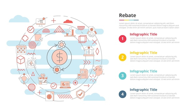 Vettore concetto di sconto per banner modello infografico con illustrazione vettoriale di informazioni sull'elenco in quattro punti