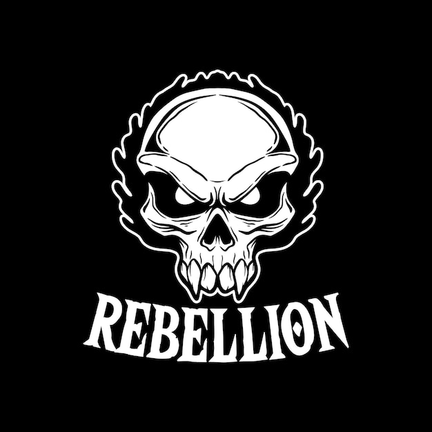 Rebellion skull art zwart-wit met de hand getekende illustratie vector