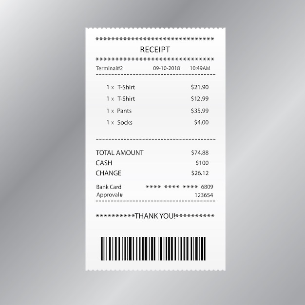 Receipt bill paper invoice receipt template vector illustration