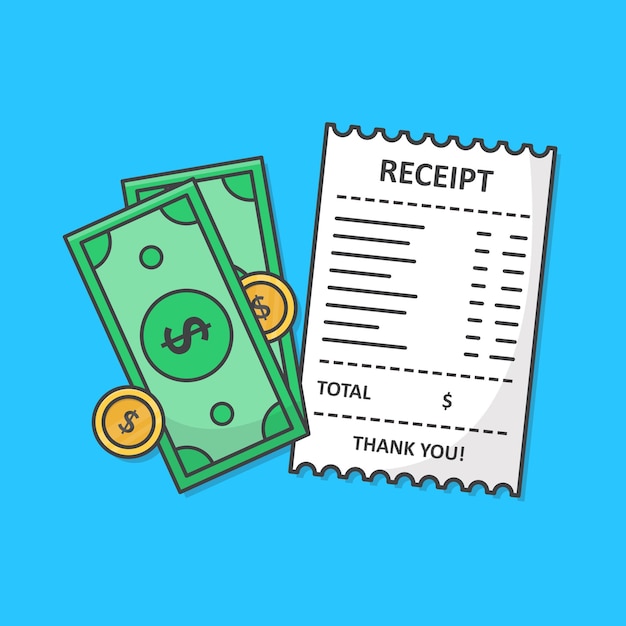 Vector receipt paper with cash money icon illustration isolated