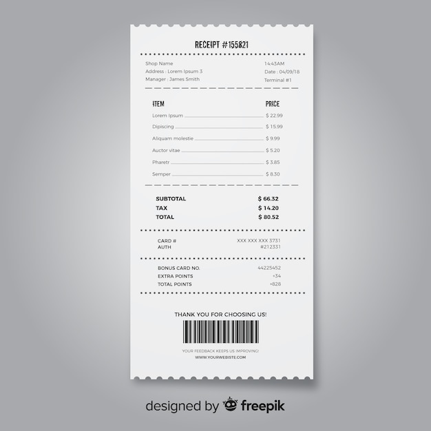 Receipt template collection with realistic design