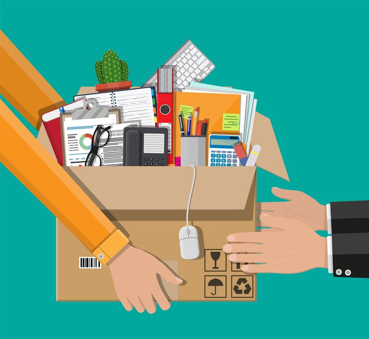 Vector receiving package from courier to customer.