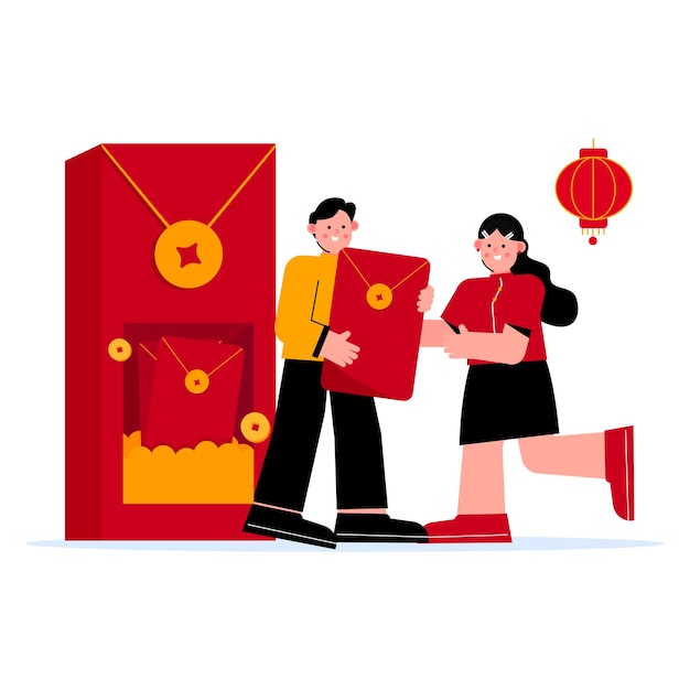 Vector receiving red envelop illustration